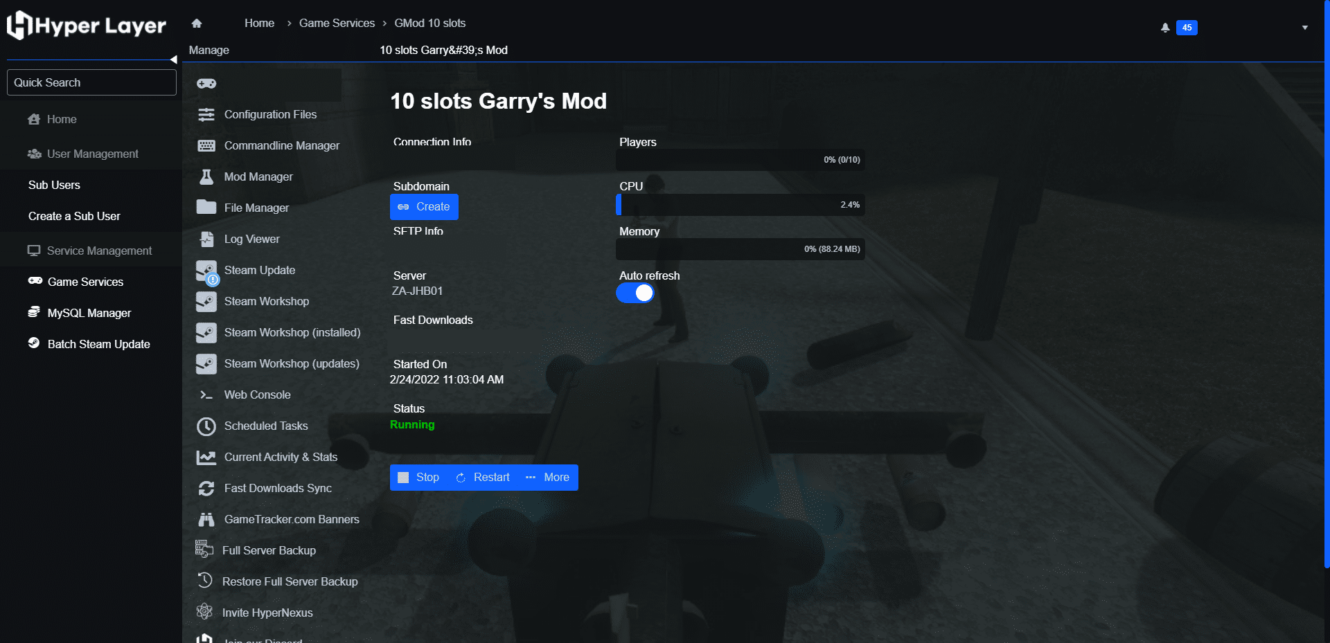 Garrys Mod - Game Server Hosting - Fast Deployment - Hyper Layer